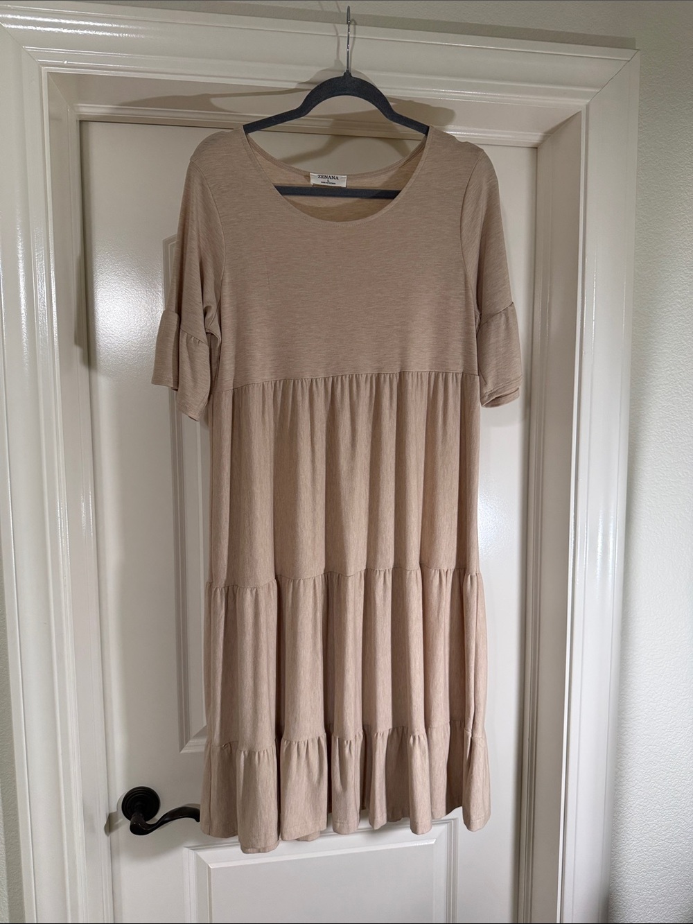 Zenana Outfitters Beige Short Sleeve Tiered dress